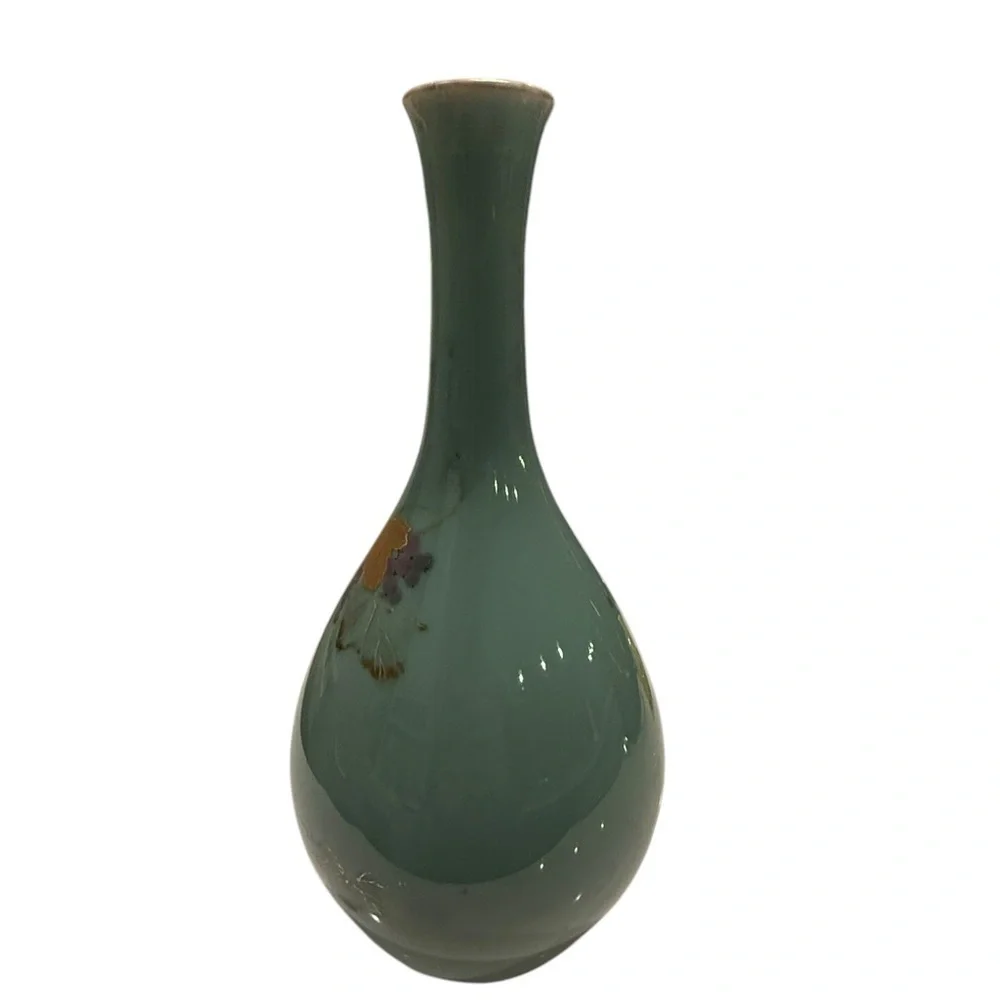 Asian Turquoise Gilt Decorated Crane Neck Porcelain Glazed Large Vase #2